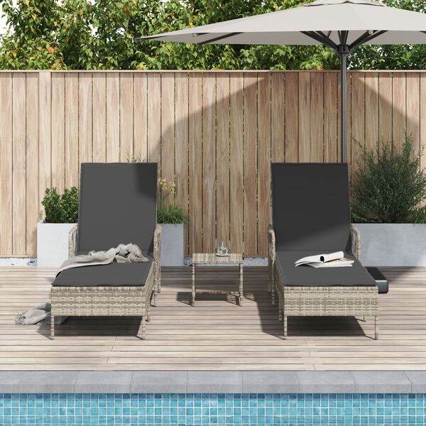 vidaXL Napozóágy 2 pcs Világosszürke 35 x 35 x 32cm polirattan