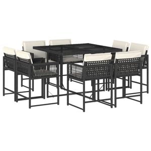 vidaXL 9 r&eacute;szes fekete polyrattan kerti &eacute;tkezőgarnit&uacute;ra p&aacute;rn&aacute;kkal