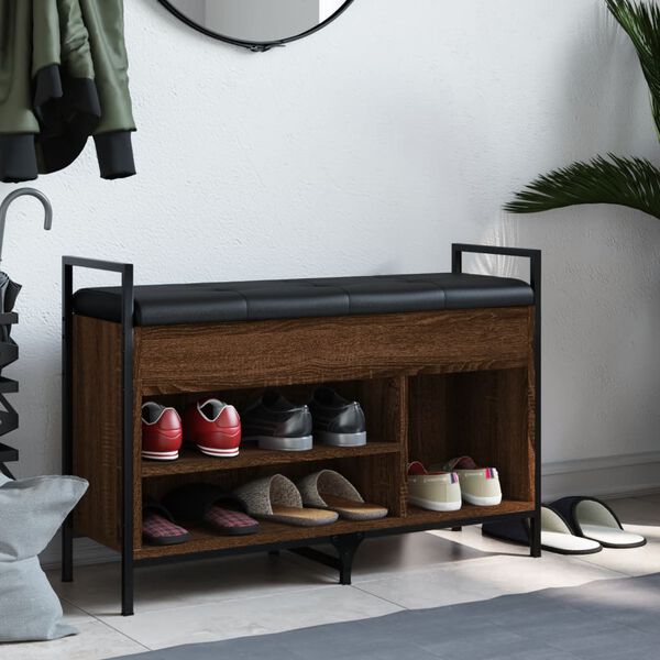 vidaXL barna tölgy színű szerelt fa cipőtároló pad 85,5 x 32 x 57,5 cm