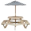 vidaXL hatsz&ouml;gletű t&ouml;m&ouml;r fenyőfa piknikasztal napernyővel 6 gyereknek