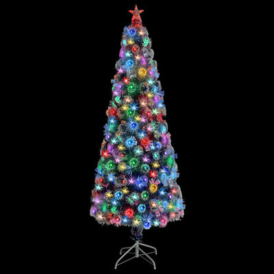vidaXL fehér és kék száloptikás megvilágított műkarácsonyfa 210 cm