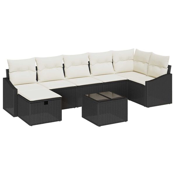 vidaXL Kerti Kanap&eacute; Szett 8 pcs Fekete 55 x 62 x 69 cm Poli rattan