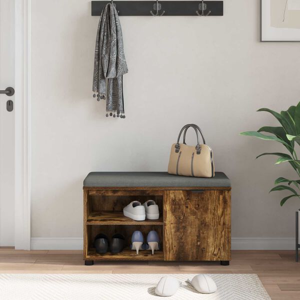 vidaXL Előt&eacute;r pad F&uuml;st&ouml;lt T&ouml;lgy 80 x 38 x 46 cm Műanyag Fa &eacute;s Sz&ouml;vet