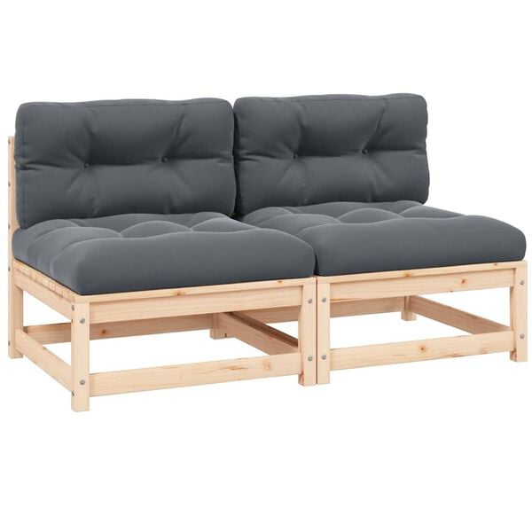 vidaXL 2 db tömör fenyőfa kerti középső kanapé párnával