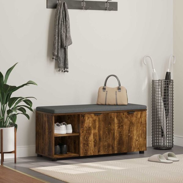 vidaXL Előt&eacute;r pad p&aacute;rn&aacute;val Egysz&iacute;nű F&uuml;st&ouml;lt t&ouml;lgy 100 x 38 x 46 cm