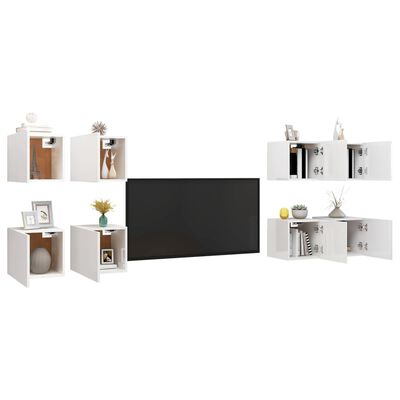 vidaXL 8 db magasfényű fehér falra szerelhető TV-szekrény 30,5x30x30cm