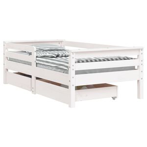 vidaXL feh&eacute;r t&ouml;m&ouml;r fenyőfa gyerek&aacute;gykeret fi&oacute;kokkal 70 x 140 cm
