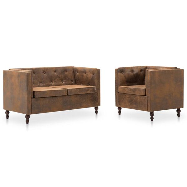 vidaXL 2 r&eacute;szes barna sz&ouml;vetk&aacute;rpitoz&aacute;s&uacute; Chesterfield kanap&eacute;garnit&uacute;ra