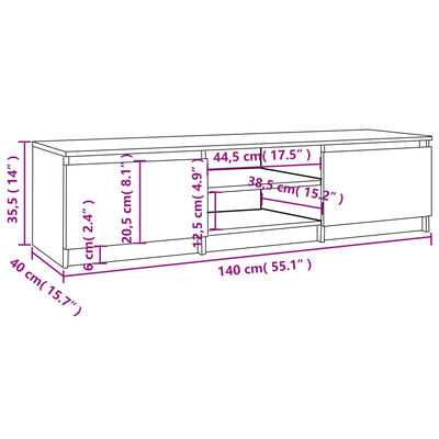 vidaXL szürke sonoma színű szerelt fa TV-szekrény 140 x 40 x 35,5 cm