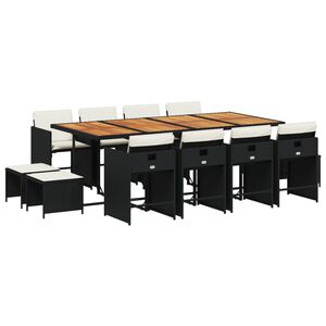 vidaXL 13 r&eacute;szes fekete polyrattan kerti &uuml;lőgarnit&uacute;ra p&aacute;rn&aacute;kkal