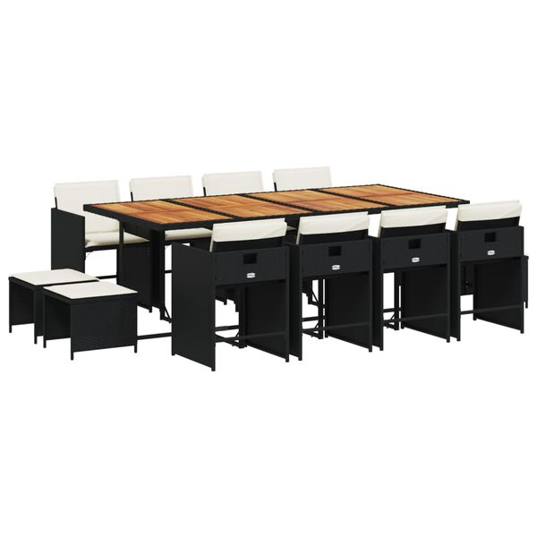 vidaXL 13 r&eacute;szes fekete polyrattan kerti &uuml;lőgarnit&uacute;ra p&aacute;rn&aacute;kkal