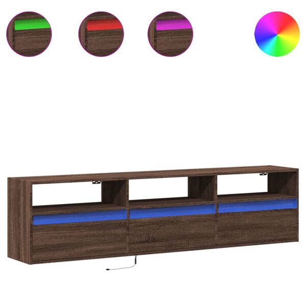 vidaXL barna t&ouml;lgy sz&iacute;nű fali TV-szekr&eacute;ny LED-del 180 x 31 x 45 cm