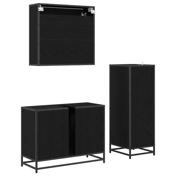 vidaXL F&uuml;rdőszoba b&uacute;tor szett fi&oacute;kkal 3 pcs Fekete t&ouml;lgy Faanyag