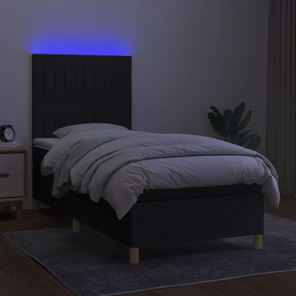 vidaXL fekete sz&ouml;vet rug&oacute;s &eacute;s LED-es &aacute;gy matraccal 90x200 cm