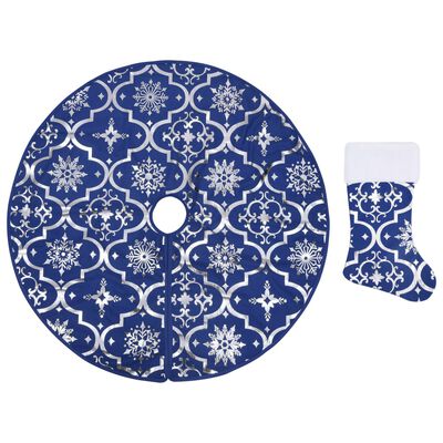 vidaXL fényűző kék szövet karácsonyfatalp-takaró zoknival 150 cm