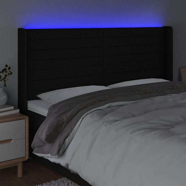 vidaXL fekete sz&ouml;vet LED-es fejt&aacute;mla 163x16x118/128 cm