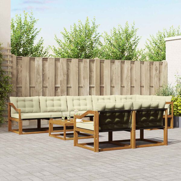 vidaXL K&uuml;lt&eacute;ri kanap&eacute; szett p&aacute;rn&aacute;val 9 pcs Term&eacute;szetes &eacute;s kr&eacute;msz&iacute;nű