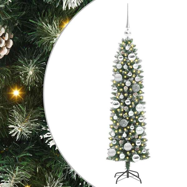 vidaXL Mű Karcs&uacute; Kar&aacute;csonyi Fa 150 LED-del Z&ouml;ld &eacute;s Feh&eacute;r 120 cm