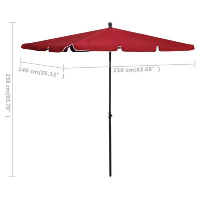 vidaXL bordó napernyő rúddal 210 x 140 cm