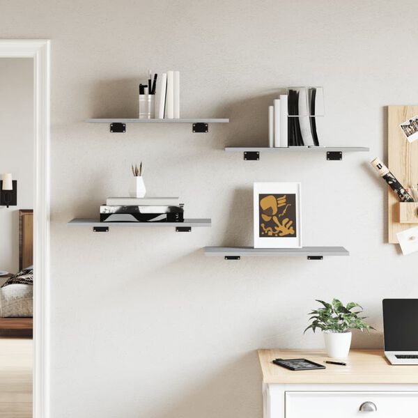 vidaXL 4 db szürke sonoma színű szerelt fa fali polc 60 x 30 x 1,5 cm