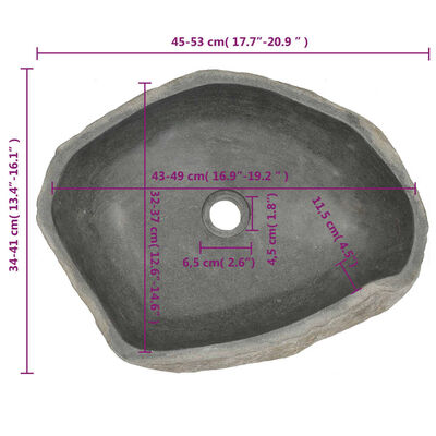vidaXL ovális folyami kő mosdókagyló 45-53 cm