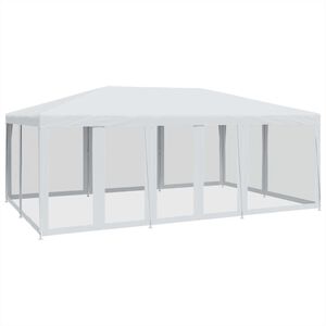 vidaXL feh&eacute;r HDPE rendezv&eacute;nys&aacute;tor 10 h&aacute;l&oacute;s oldalfallal 6 x 4 m