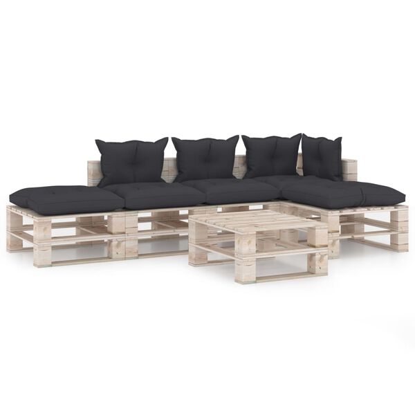 vidaXL 6 r&eacute;szes fenyőfa kerti raklap-b&uacute;torgarnit&uacute;ra p&aacute;rn&aacute;kkal