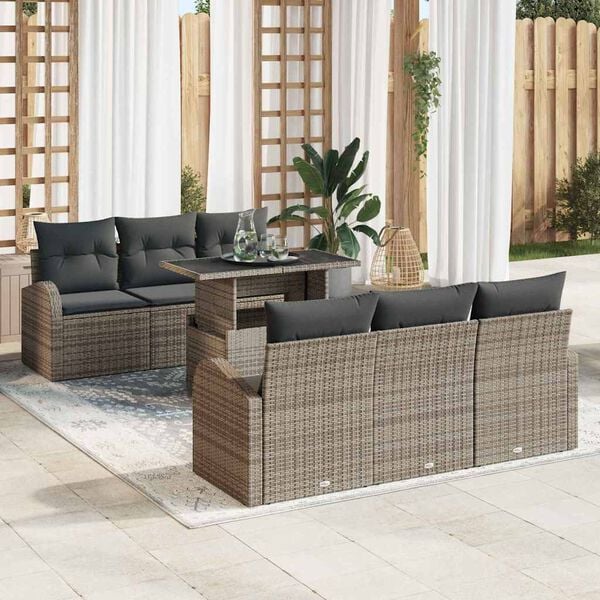 vidaXL Kerti Kanap&eacute; Szett p&aacute;rn&aacute;val t&aacute;rol&oacute;val 7 pcs Sz&uuml;rke Poly Rattan