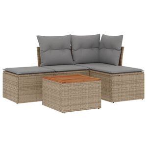 vidaXL 5 r&eacute;szes b&eacute;zs polyrattan kerti &uuml;lőgarnit&uacute;ra p&aacute;rn&aacute;kkal