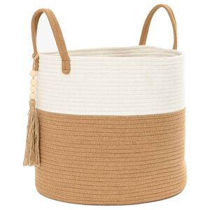 vidaXL barna-feh&eacute;r pamut t&aacute;rol&oacute;kos&aacute;r &Oslash;40 x 35 cm