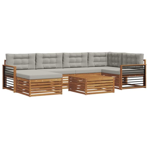 vidaXL K&uuml;lt&eacute;ri kanap&eacute; szett 7 pcs Term&eacute;szetes &eacute;s Vil&aacute;gossz&uuml;rke