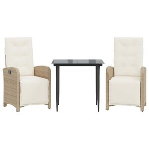 vidaXL 3 r&eacute;szes b&eacute;zs polyrattan bisztr&oacute;garnit&uacute;ra p&aacute;rn&aacute;val