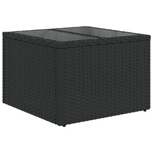vidaXL fekete üveglapú kerti asztal 55 x 55 x 37 cm polyrattan