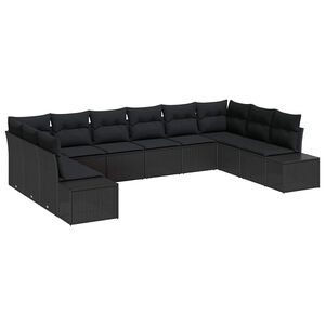 vidaXL Kerti Kanap&eacute; Szett 10 db 9-&Uuml;lőhelyek sz&aacute;ma Fekete Polyrattan
