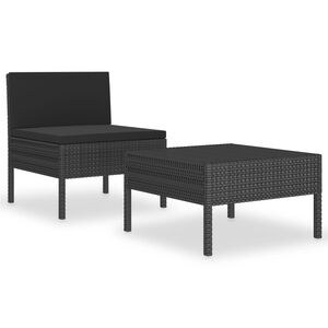vidaXL 2-r&eacute;szes fekete polyrattan kerti b&uacute;torszett p&aacute;rn&aacute;kkal
