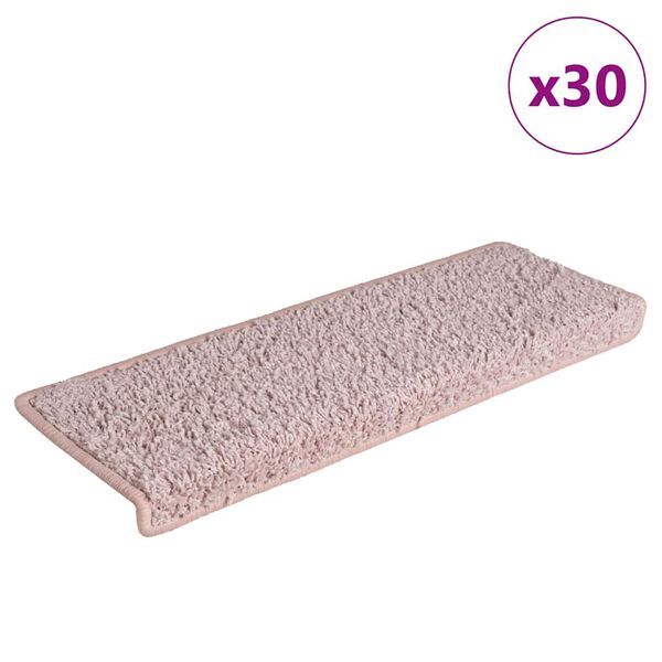 vidaXL 30 db fehér és rózsaszín lépcsőszőnyeg, téglalap alakú széllel, 65 x 21 x 4 cm