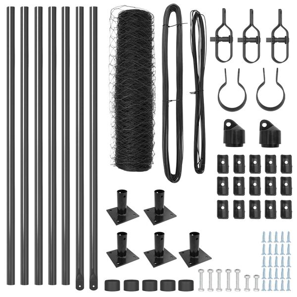 vidaXL Ker&iacute;t&eacute;soszlop Sz&uuml;rke 10 x 0,4 m (36 mm h&aacute;l&oacute;) Ac&eacute;l &eacute;s PVC