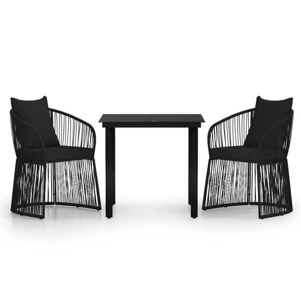 vidaXL 3 r&eacute;szes fekete kerti &eacute;tkezőgarnit&uacute;ra p&aacute;rn&aacute;kkal