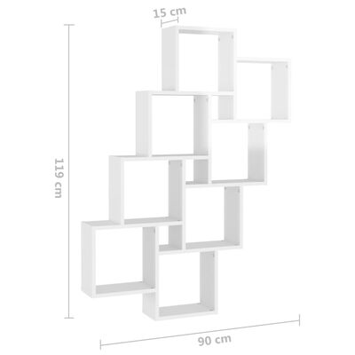 vidaXL magasfényű fehér forgácslap fali kockapolc 90 x 15 x 119 cm