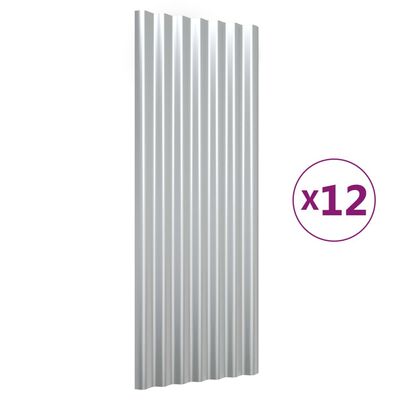 vidaXL 12 db ezüst porszórt acél tetőpanel 100 x 36 cm