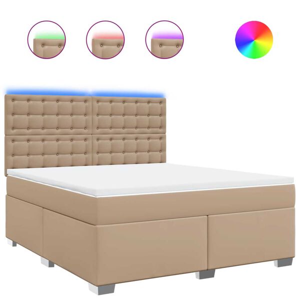 vidaXL cappuccino sz&iacute;nű műbőr rug&oacute;s &aacute;gy matraccal 180 x 200 cm