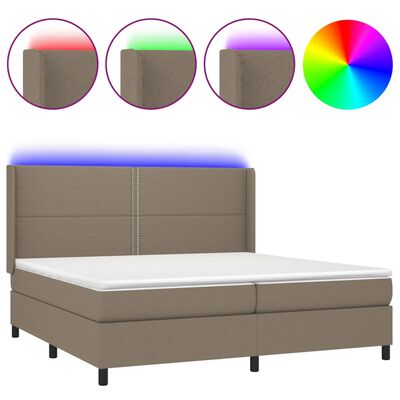 vidaXL tópszínű szövet rugós és LED-es ágy matraccal 200 x 200 cm