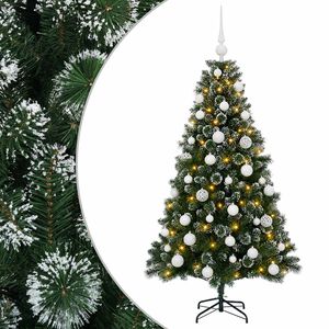 vidaXL Műkar&aacute;csonyfa g&ouml;mbbel 120 cm 150 LED Meleg feh&eacute;r PVC &eacute;s f&eacute;m