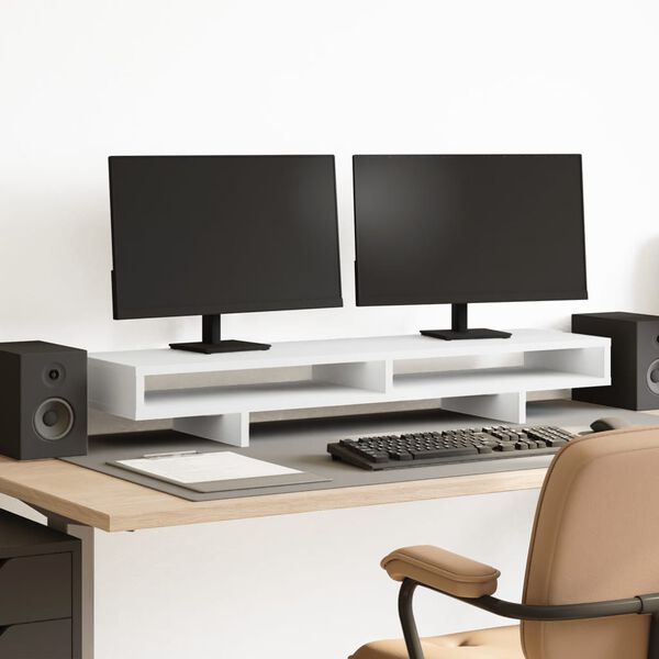 vidaXL feh&eacute;r szerelt fa monitor&aacute;llv&aacute;ny 100 x 27 x 15 cm