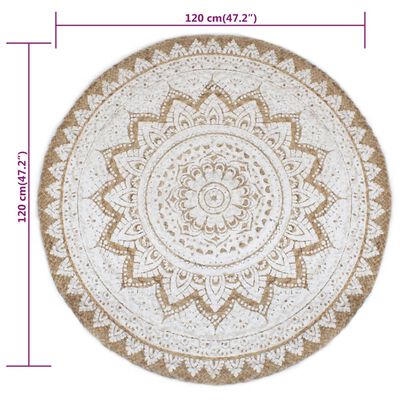 vidaXL kör alakú, fonott juta szőnyeg nyomott mintával 120 cm