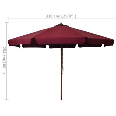 vidaXL burgundi vörös kültéri napernyő farúddal 330 cm