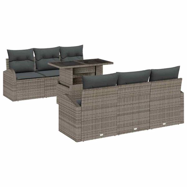vidaXL Kerti Kanap&eacute; Szett p&aacute;rn&aacute;val t&aacute;rol&oacute;val 7 pcs Sz&uuml;rke Poly Rattan