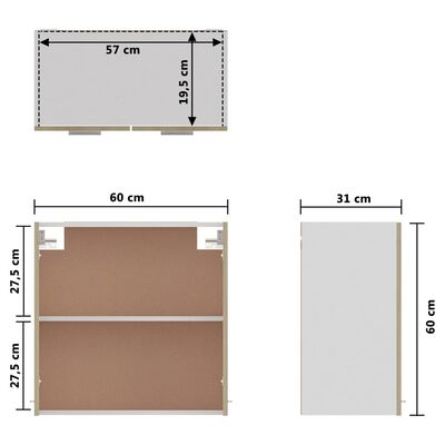 vidaXL sonoma-tölgy színű forgácslap függő szekrény 60 x 31 x 60 cm