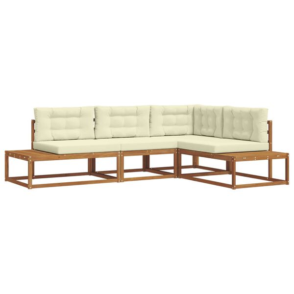 vidaXL K&uuml;lt&eacute;ri kanap&eacute; szett 4 Darab Term&eacute;szetes &eacute;s kr&eacute;msz&iacute;nű