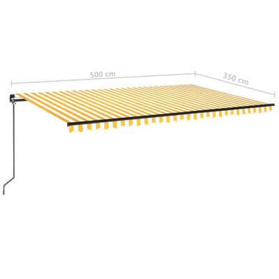 vidaXL sárga és fehér kézzel kihúzható LED-es napellenző 500x350 cm